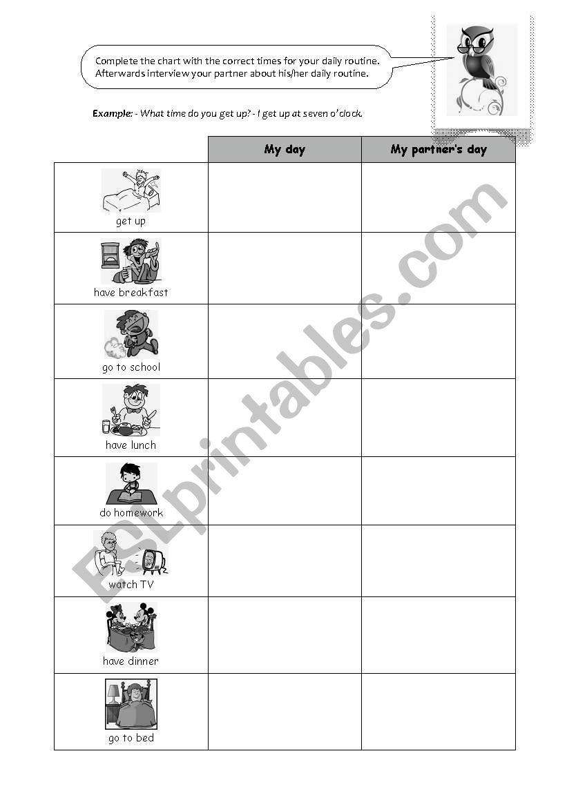 My day and my partners day worksheet