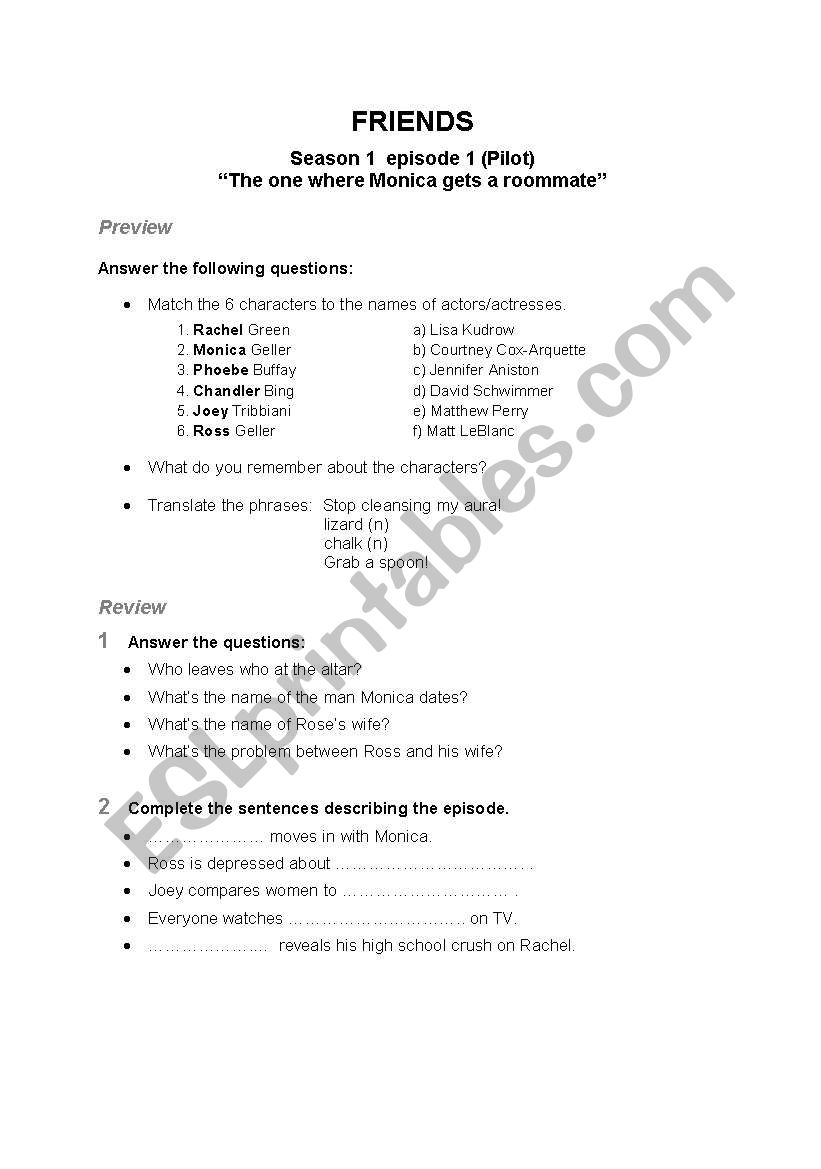 Friends - Episode 1 Series 2 worksheet