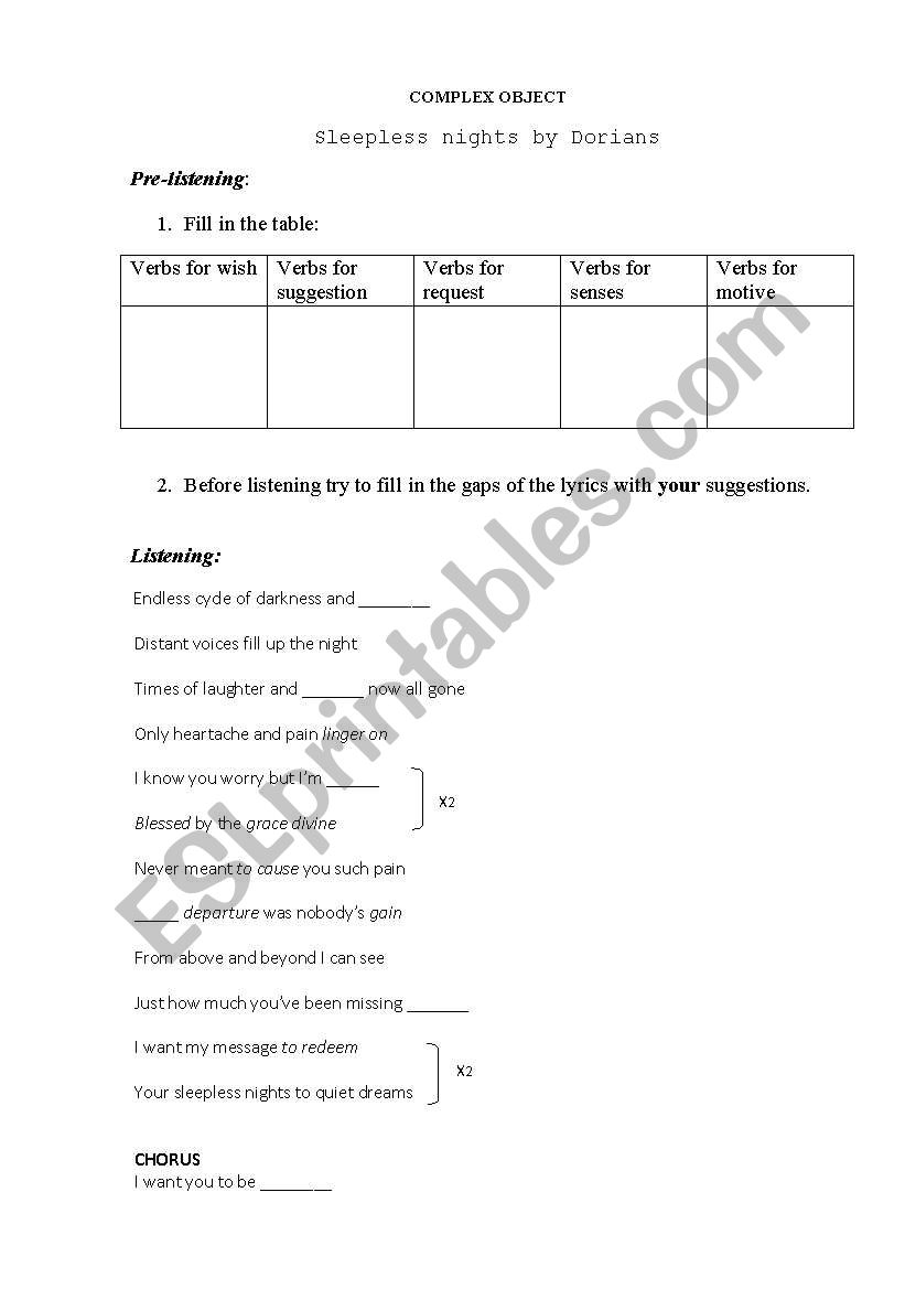 Dorians - Sleepless nights worksheet