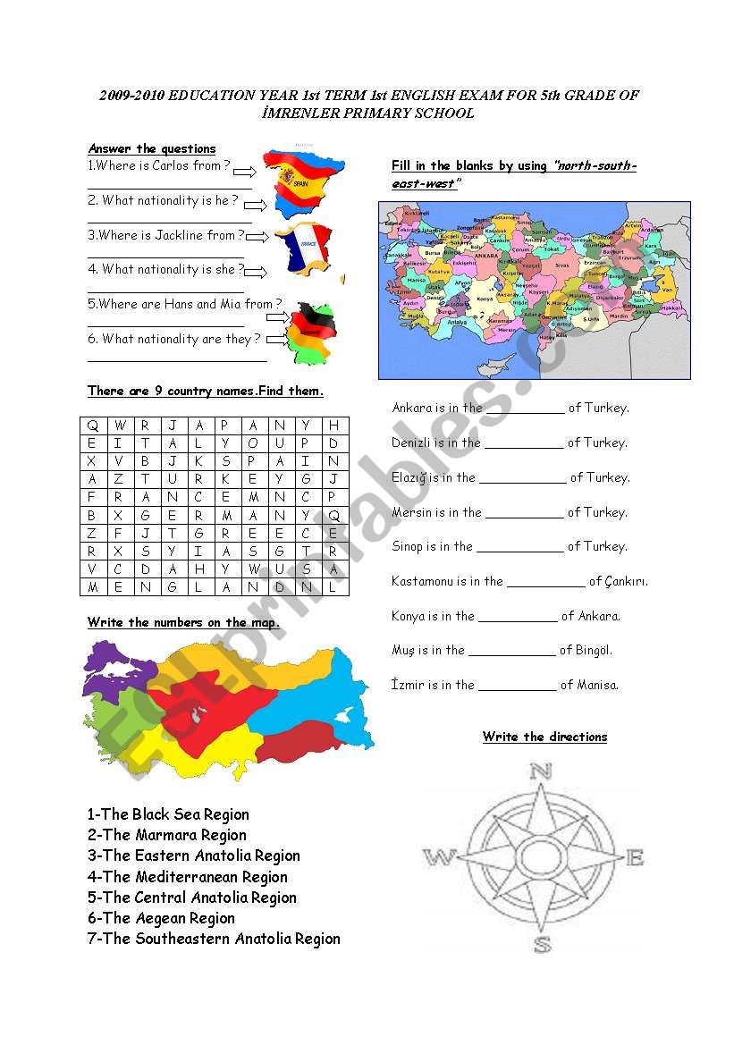 Exam for primary school worksheet