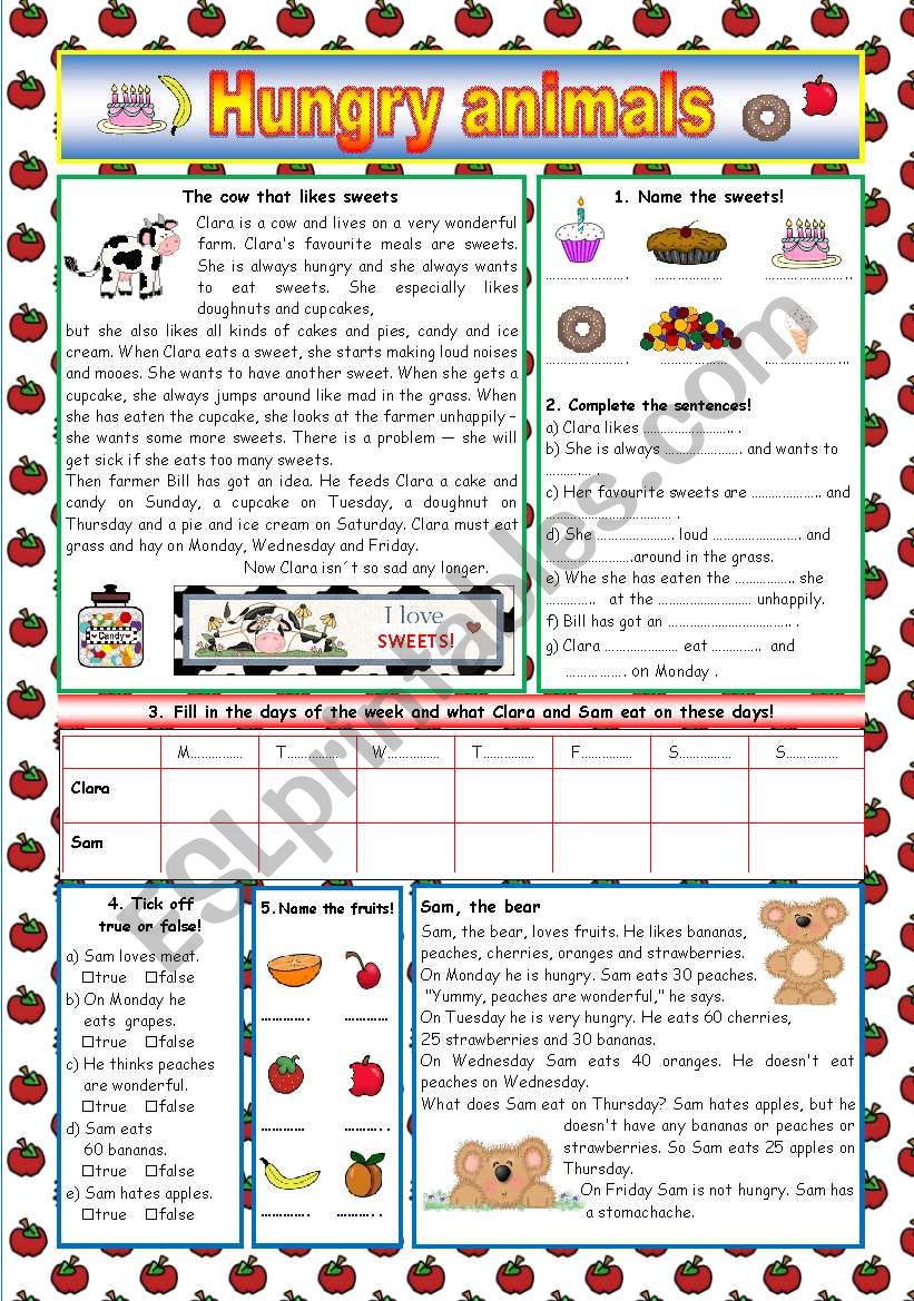 Hungry animals (KEY included) worksheet