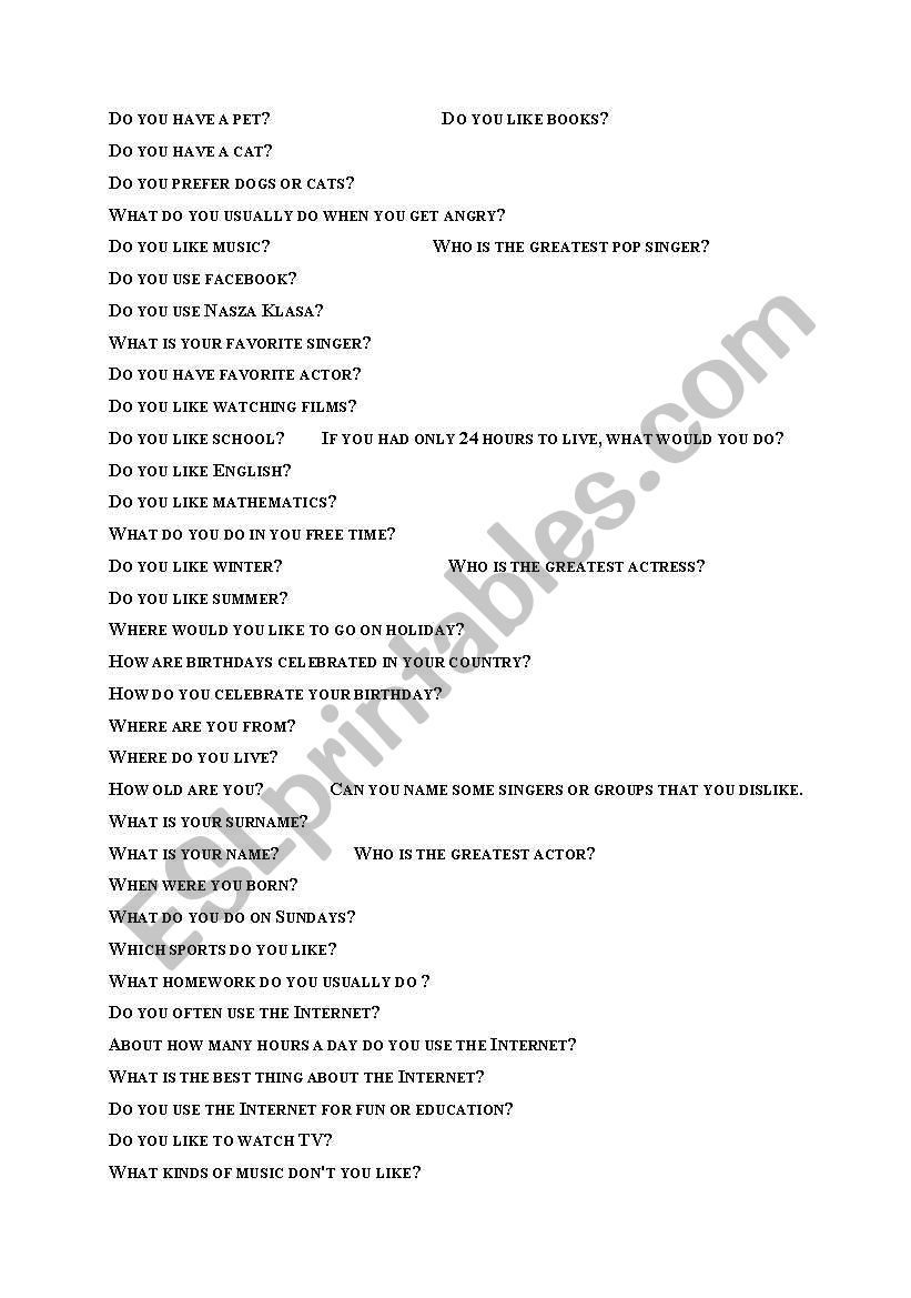 conversation worksheet