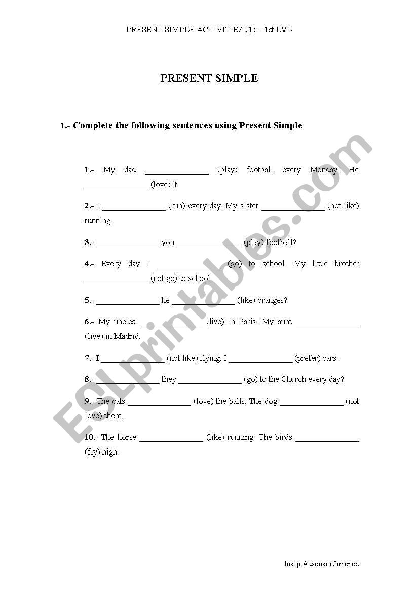 Present Simple activities worksheet