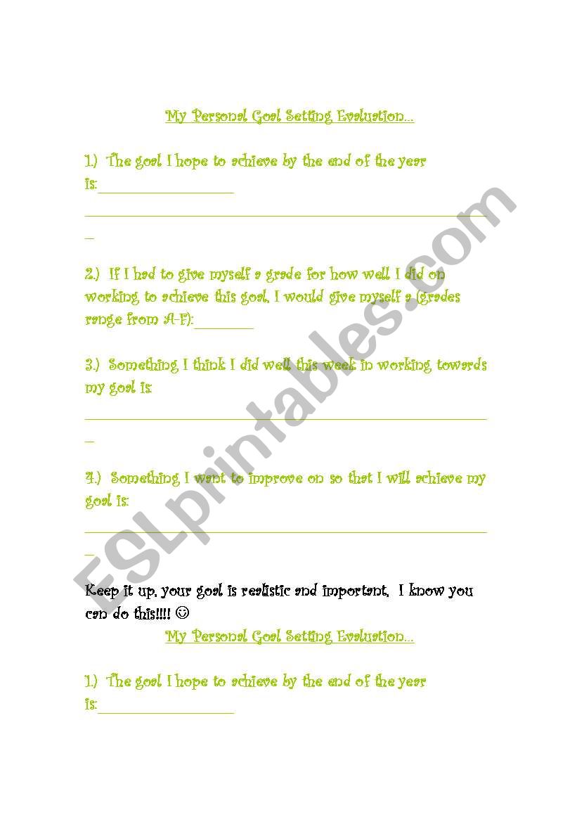 Goal Setting worksheet