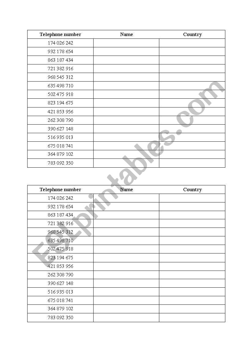 Telephone game worksheet