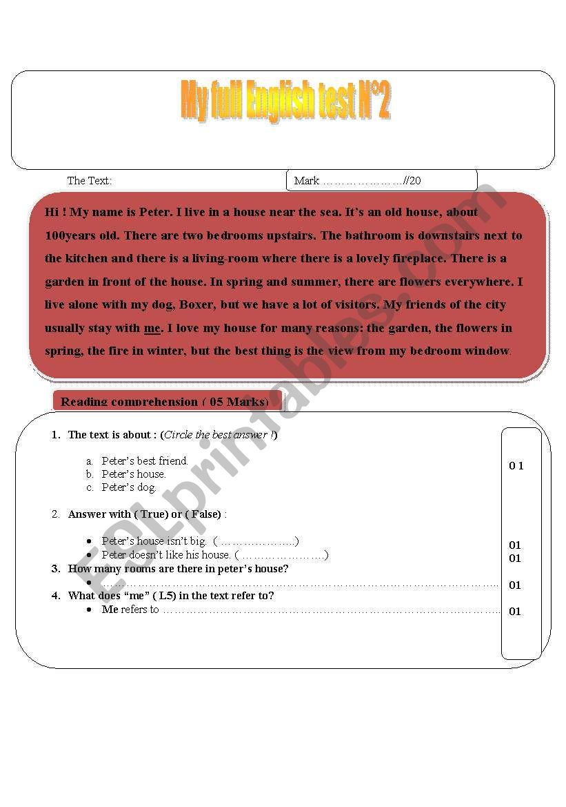  Full Term English test n2 worksheet