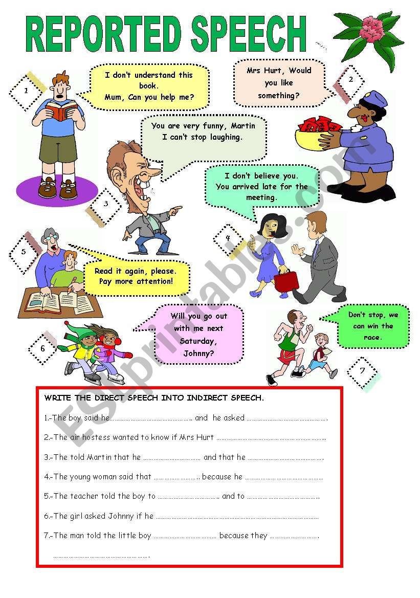 printable worksheet reported speech