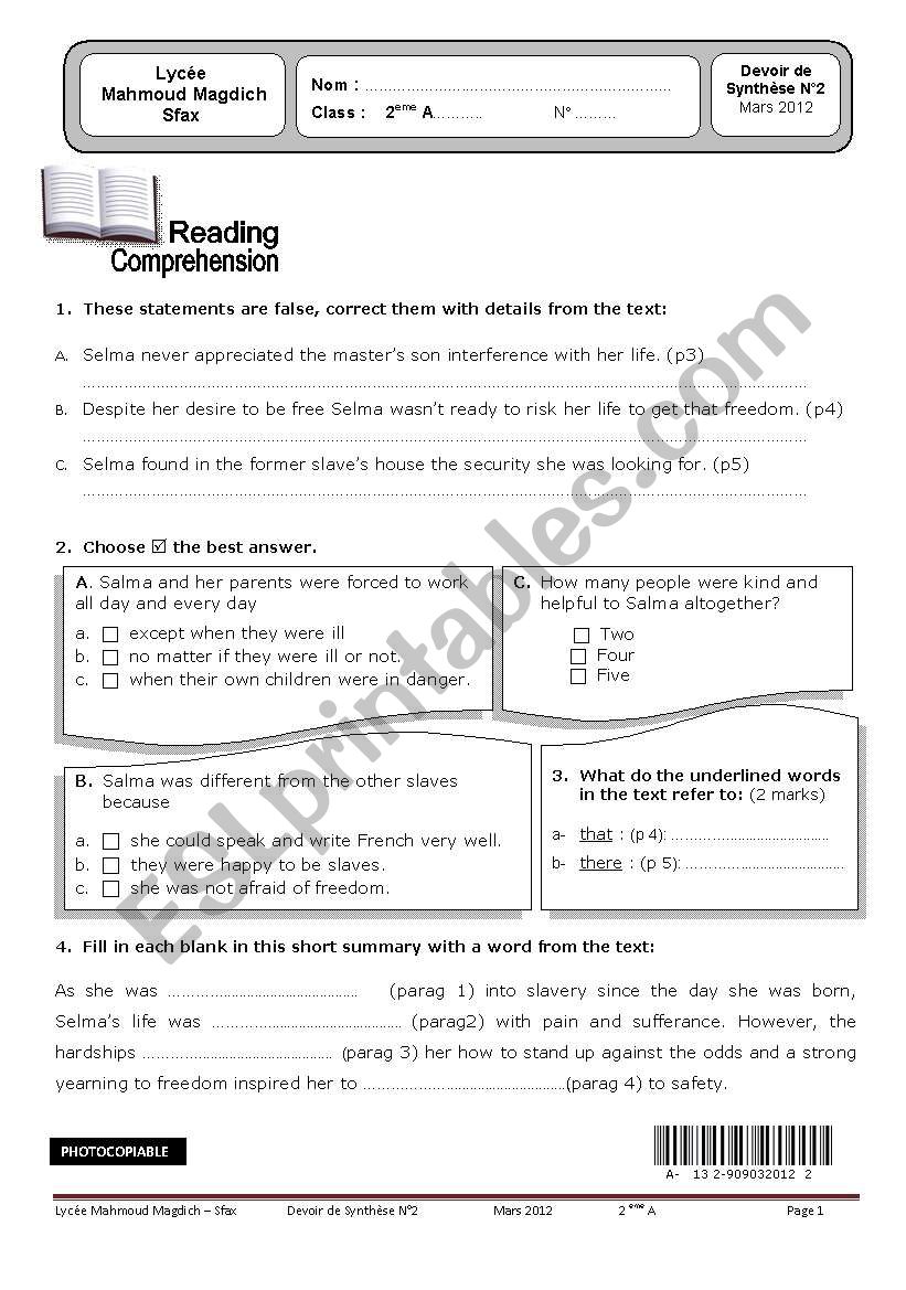 devoir de syhthese mars 2012 worksheet