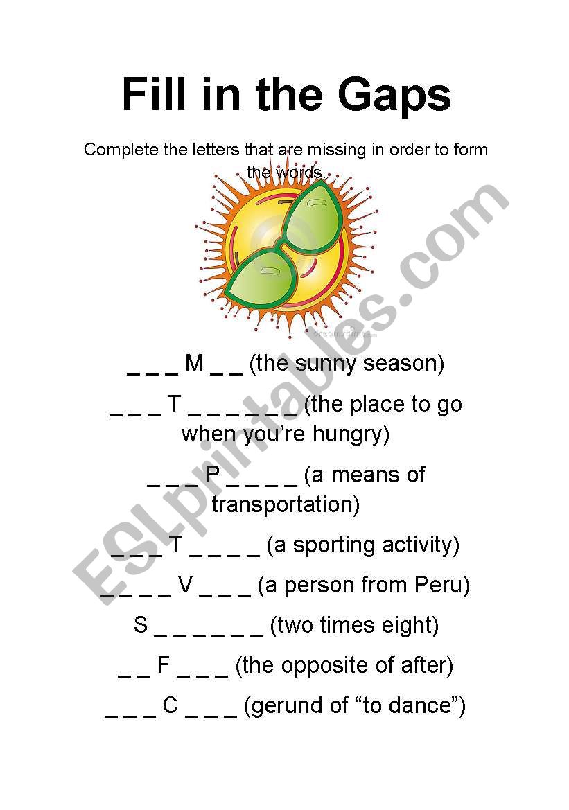 Fill in the Gaps worksheet