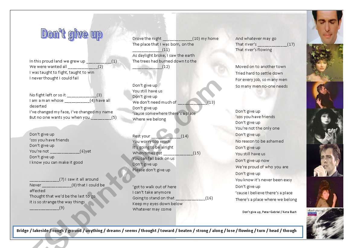 Song Dont give up worksheet