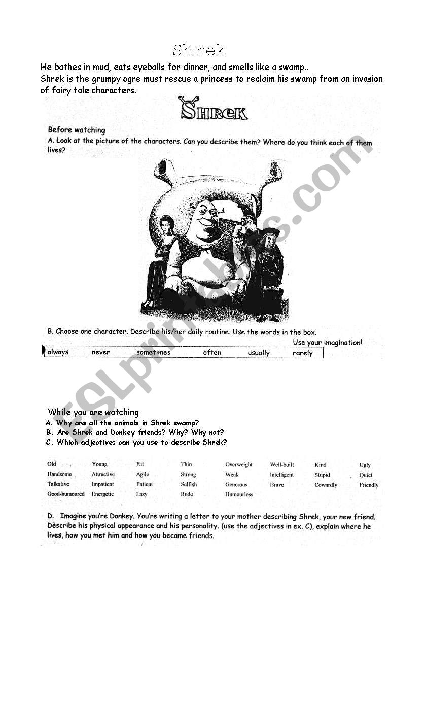 Shrek worksheet