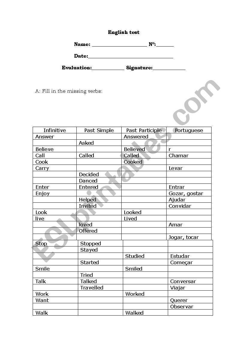 regular verbs worksheet