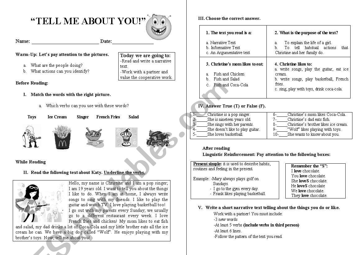 Tell me about you! worksheet