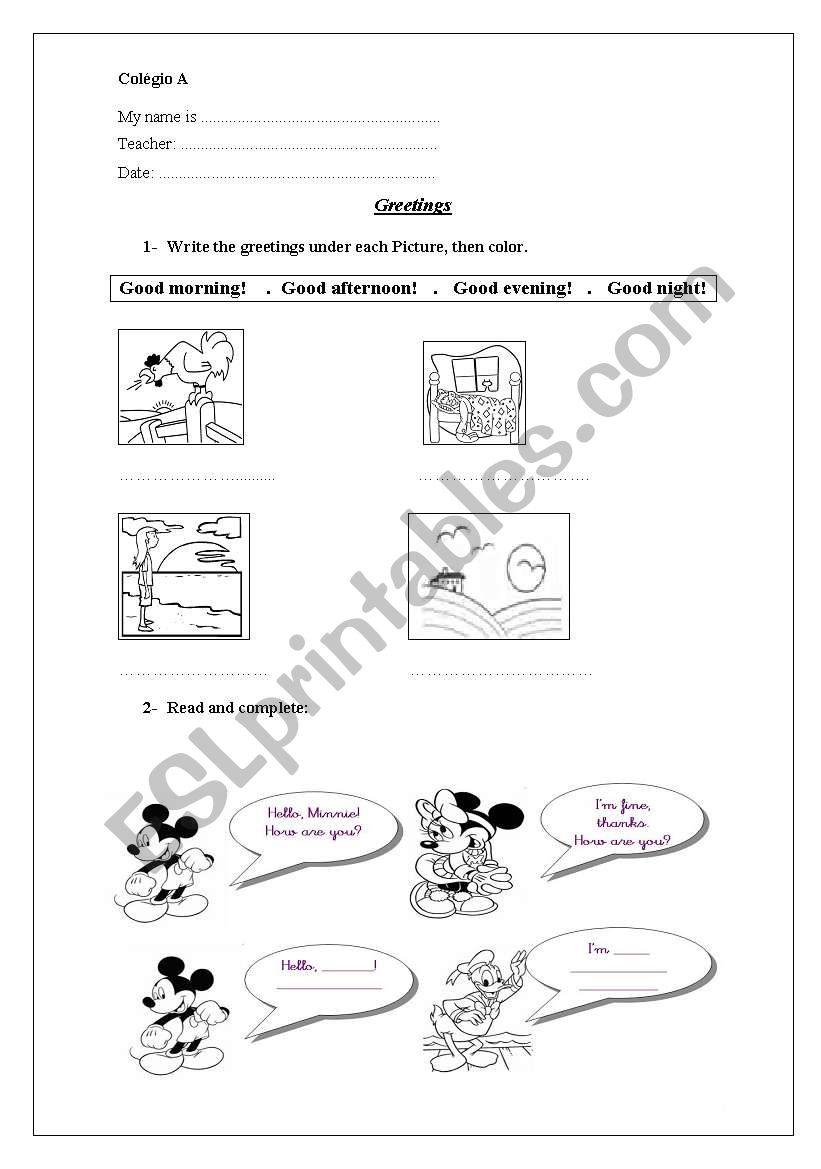 greetings worksheet