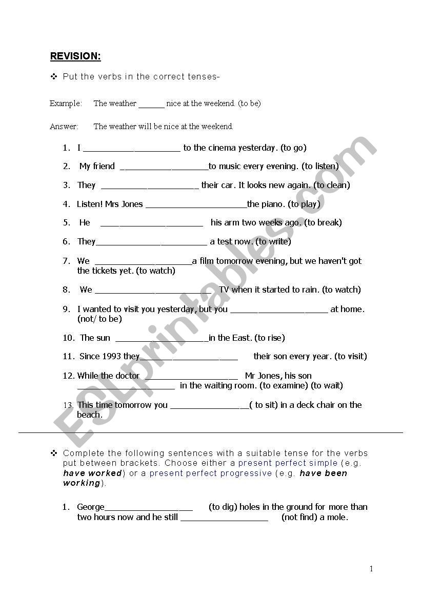revision of tenses worksheet