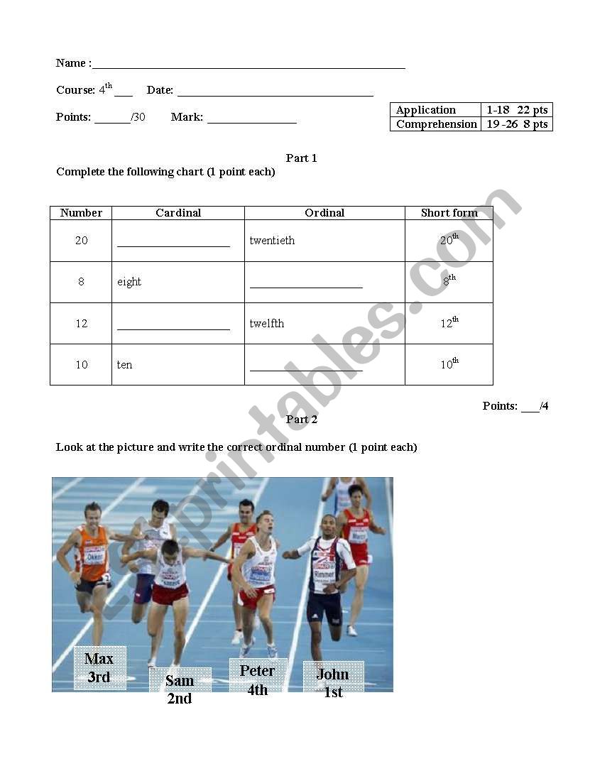 Ordinal Numbers worksheet