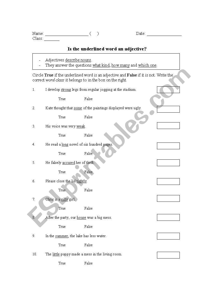 Identifying Adjectives worksheet