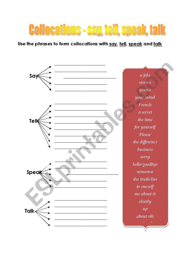 say, tell, speak, talk worksheet