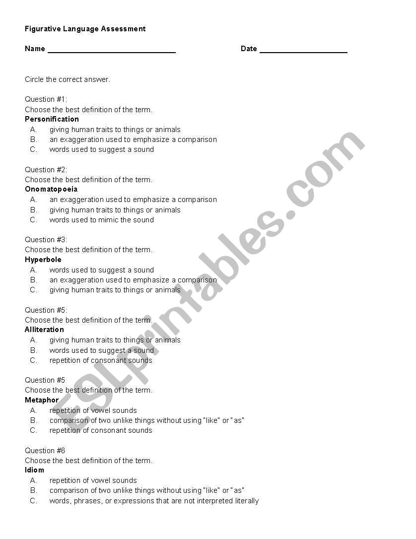 Figurative Language Assessment