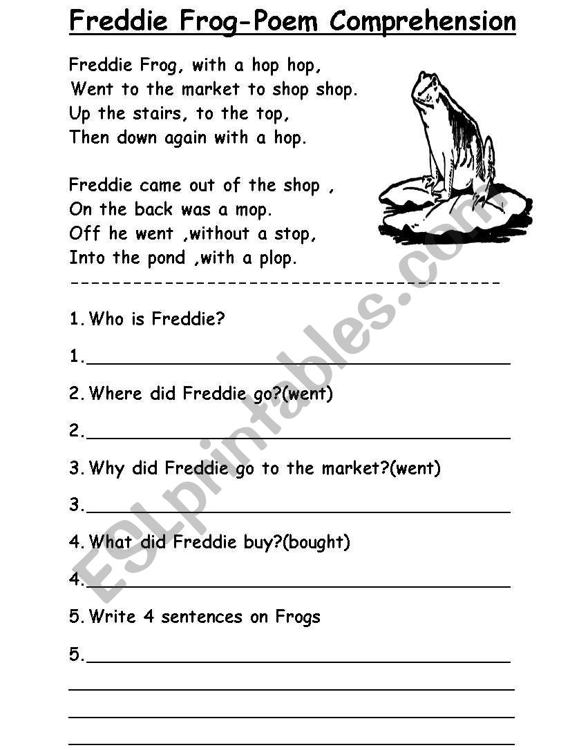 comprehension on frogs  worksheet
