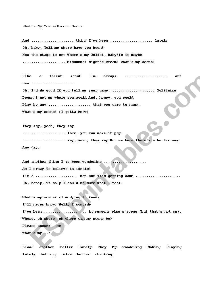 Hoodoo Gurus/Whats My Scene worksheet