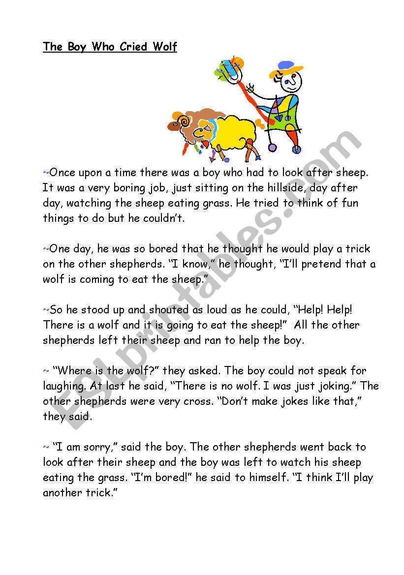 The boy who cried wolf worksheet
