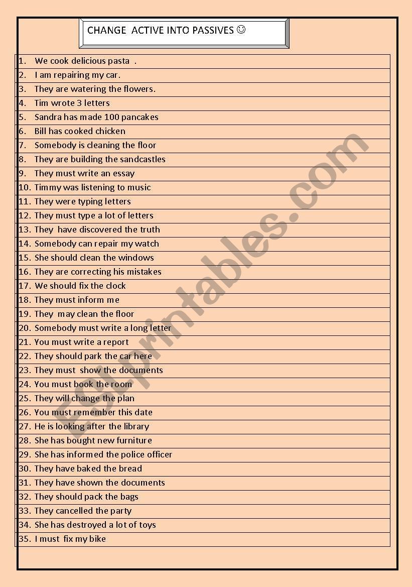 35 sentences for passive - EASY !!! :)  all tenses