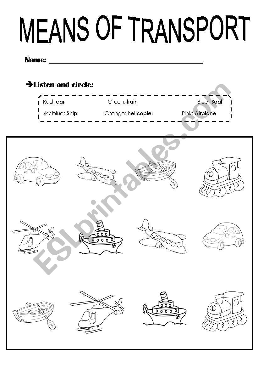 MEANS OF TRANSPORT worksheet