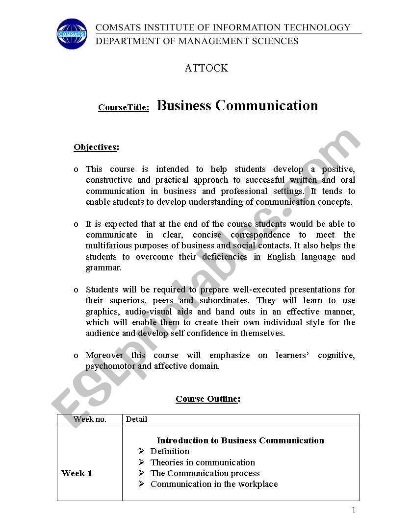 Business communication worksheet