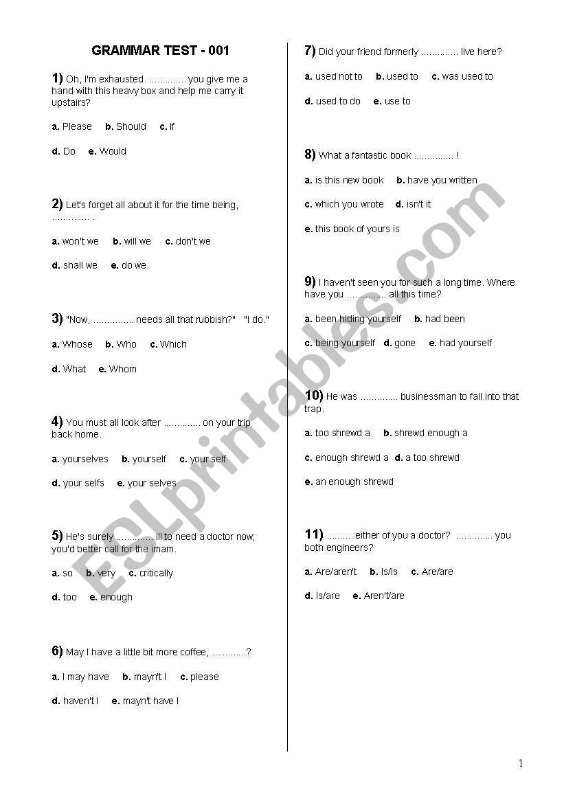 Grammar test 01 worksheet