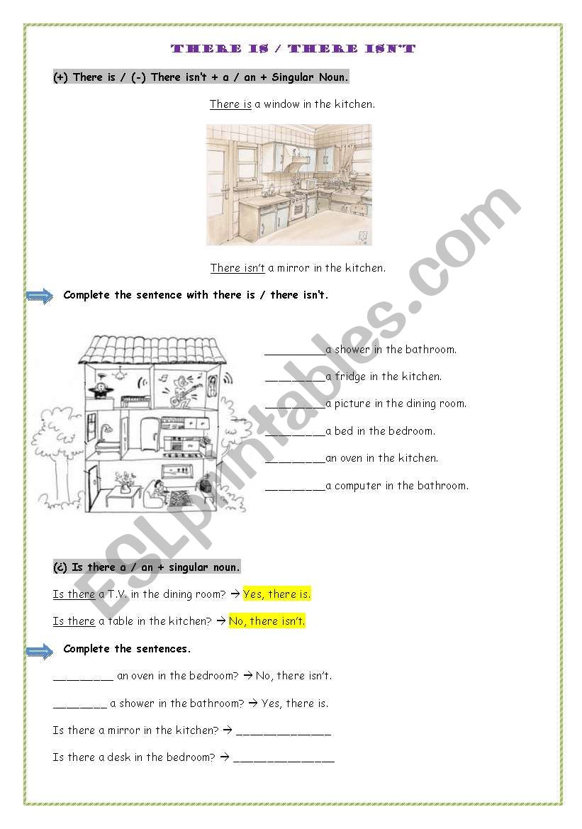 There is / There isn´t + Vocabulary: The House - ESL worksheet by bosc