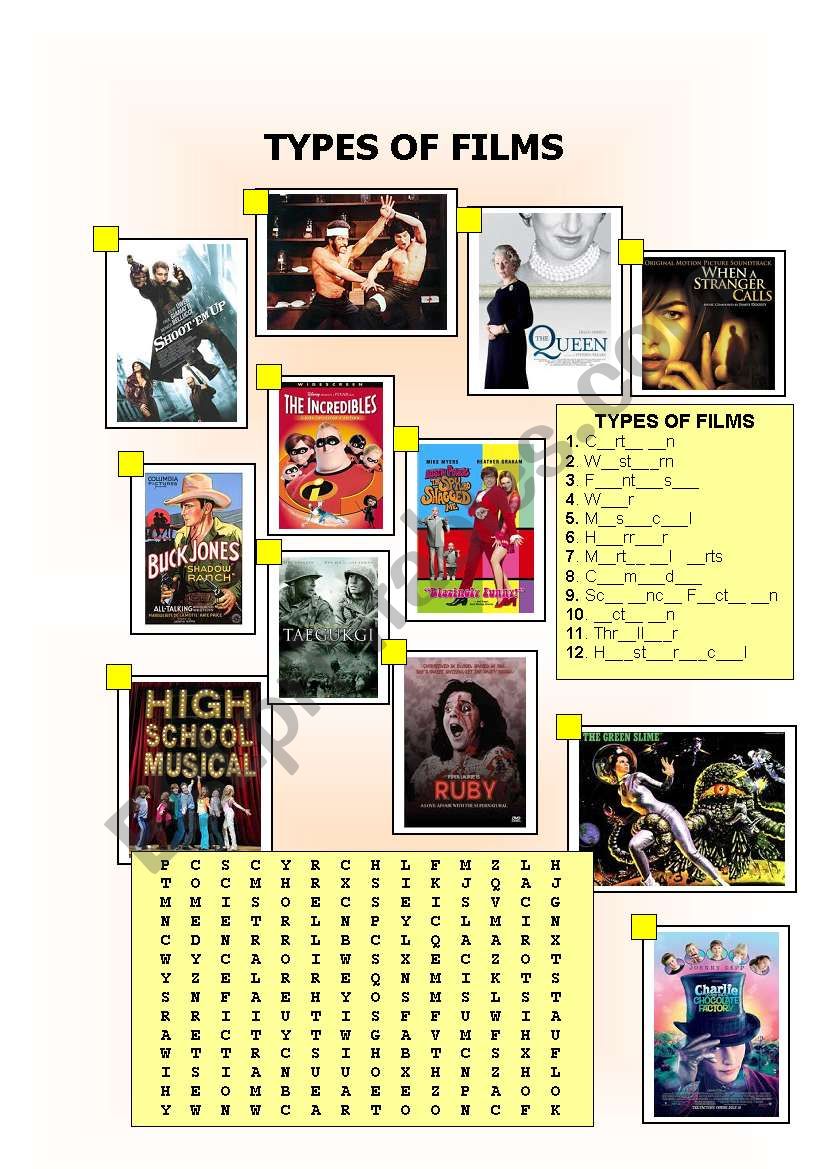 Types of films worksheet
