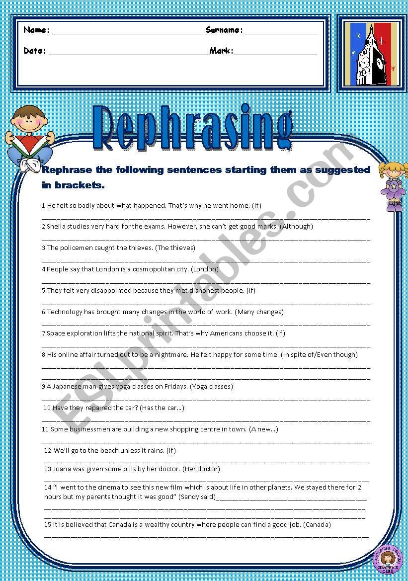 Rephrasing worksheet