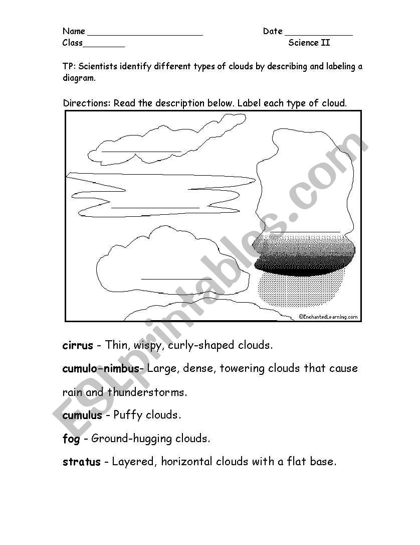 English worksheets: Types of Clouds With Types Of Clouds Worksheet