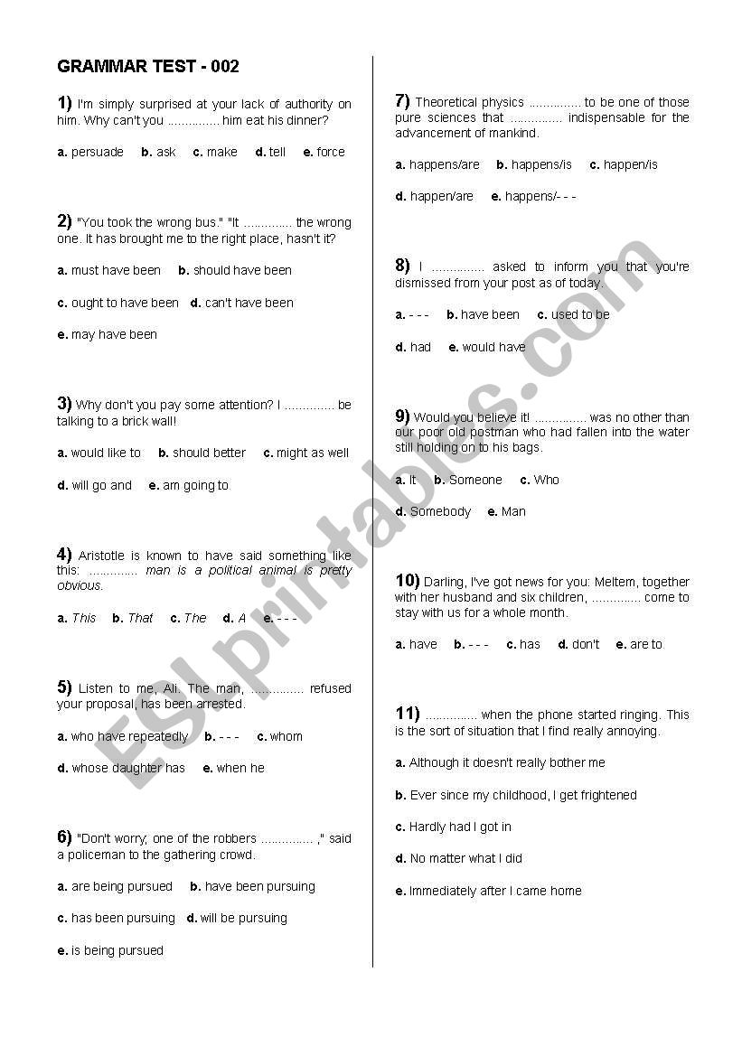 Grammar test 02   with answer keys