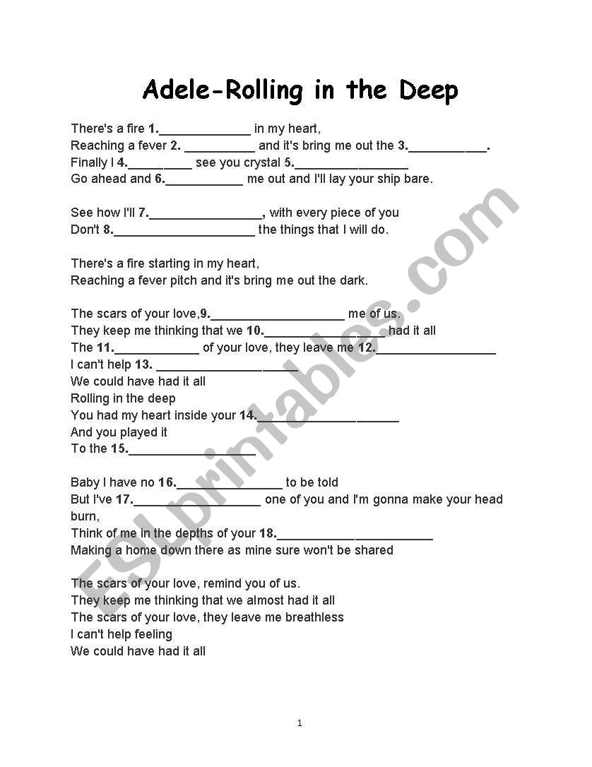 Adele-Rolling in the Deep worksheet
