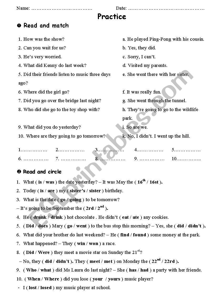 past simple worksheet