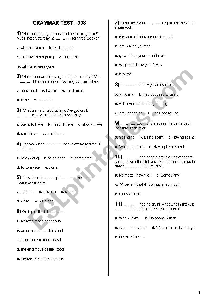 Grammar test 03   with answer keys
