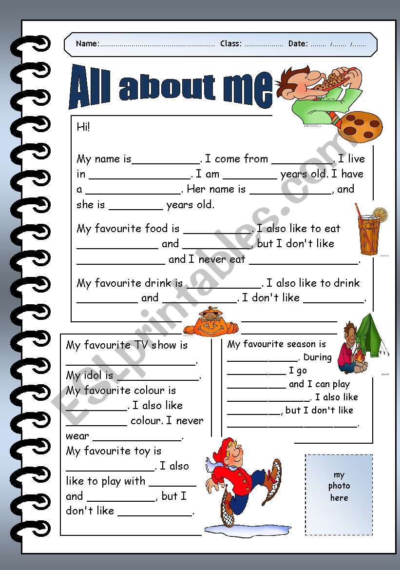 All About Me Worksheet Fun