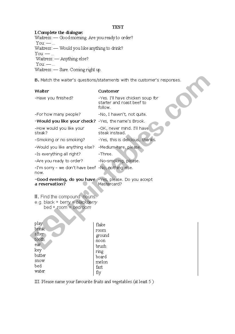 test worksheet