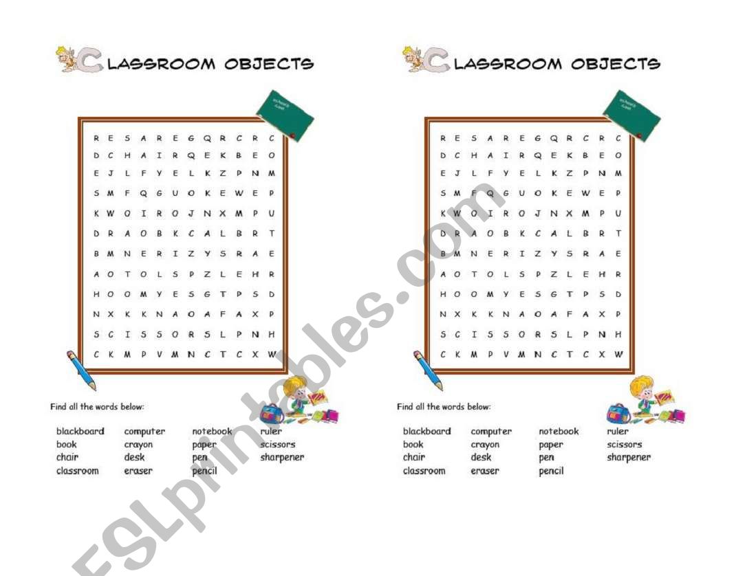 School Objects worksheet