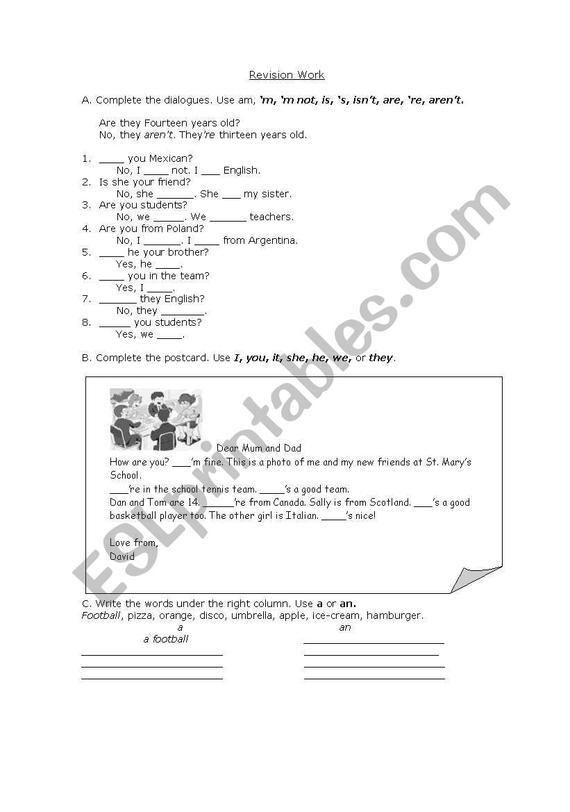 Revision work worksheet