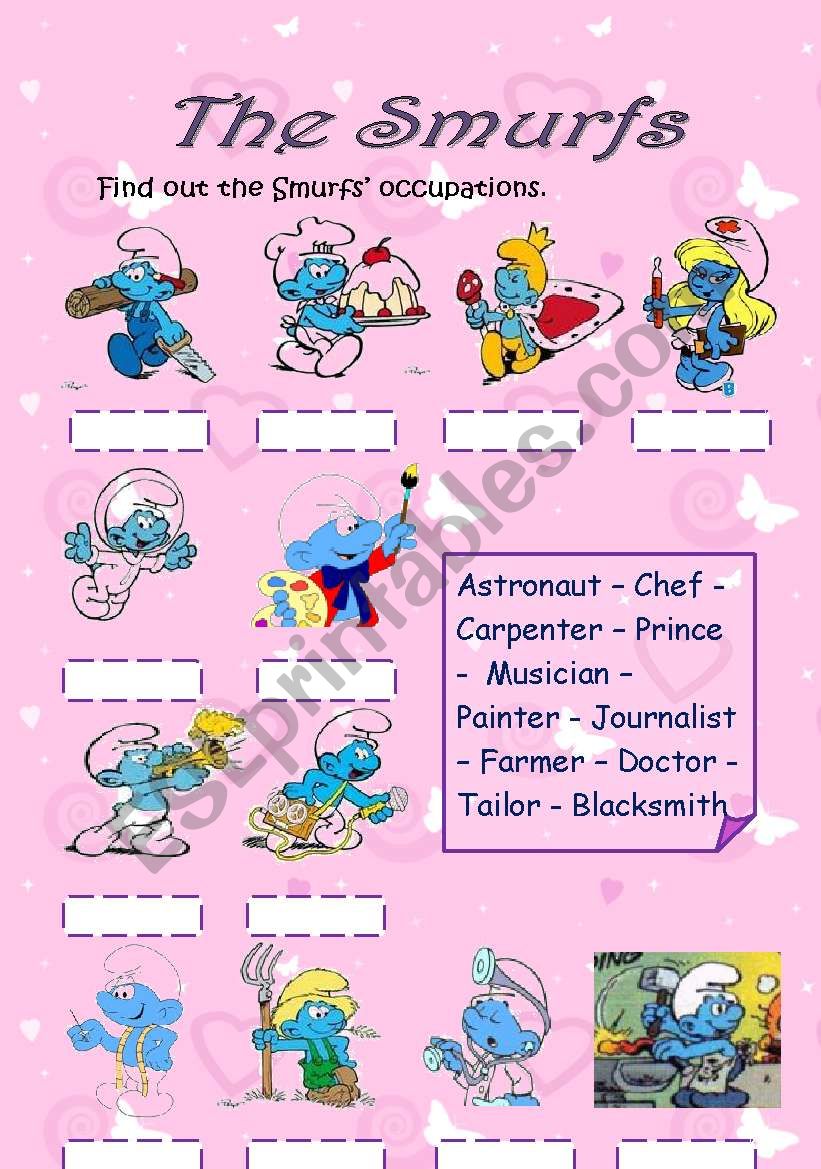 The SMURFs Occupations,  Actions & Feelings (3 pages)