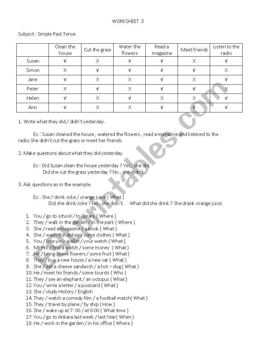 SIMPLE PAST TENSE worksheet