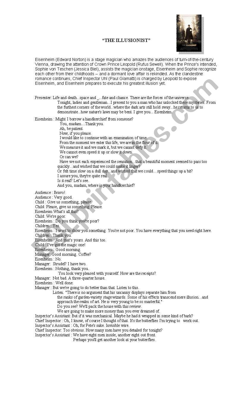 The Illusionist worksheet