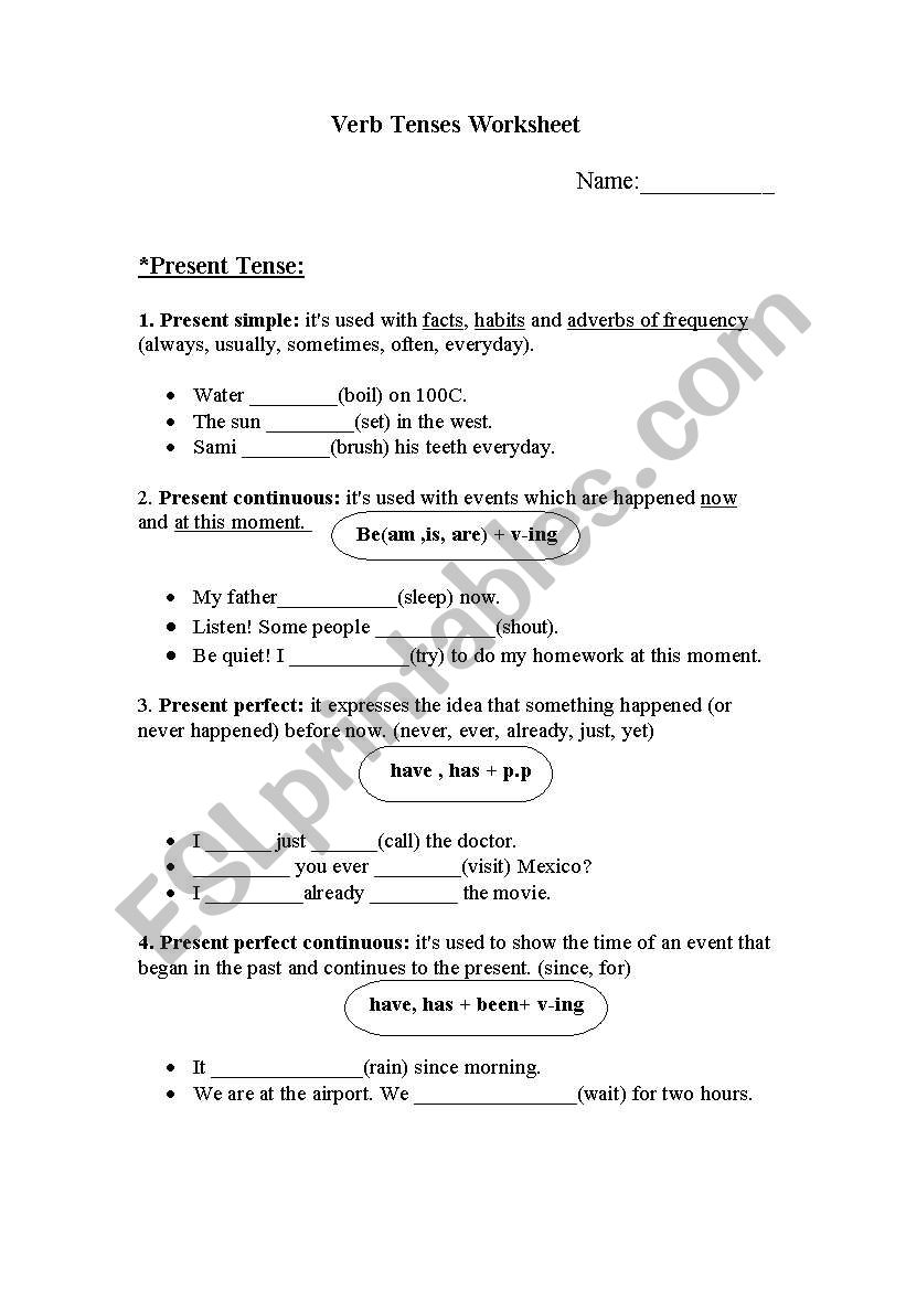 Verb Tenses worksheet