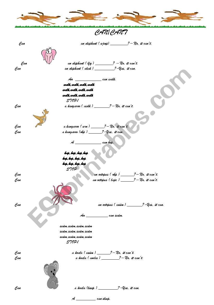 CAN CANT SONG WORKSHEET  worksheet