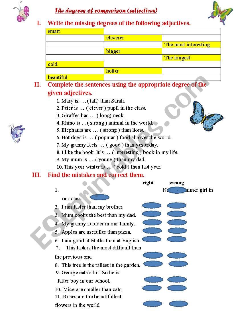 degrees of comparison part 1 worksheet