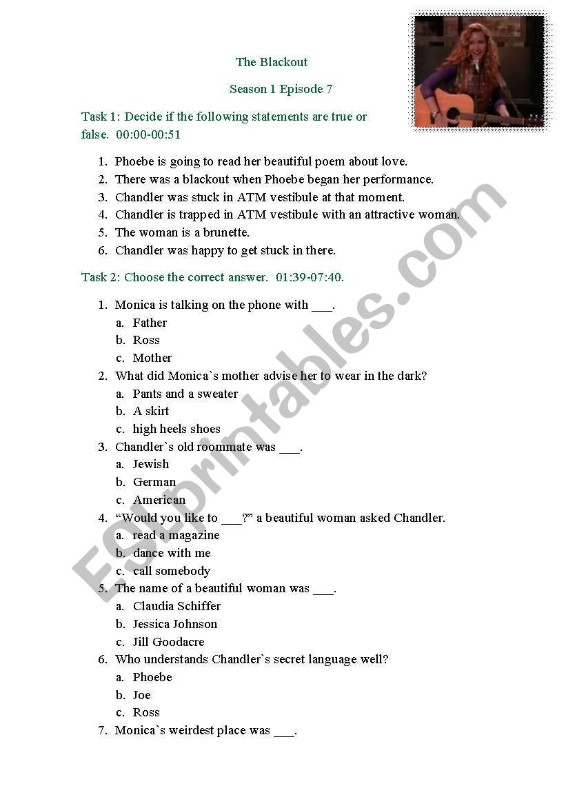 Friends Season 1 Episode 7 worksheet