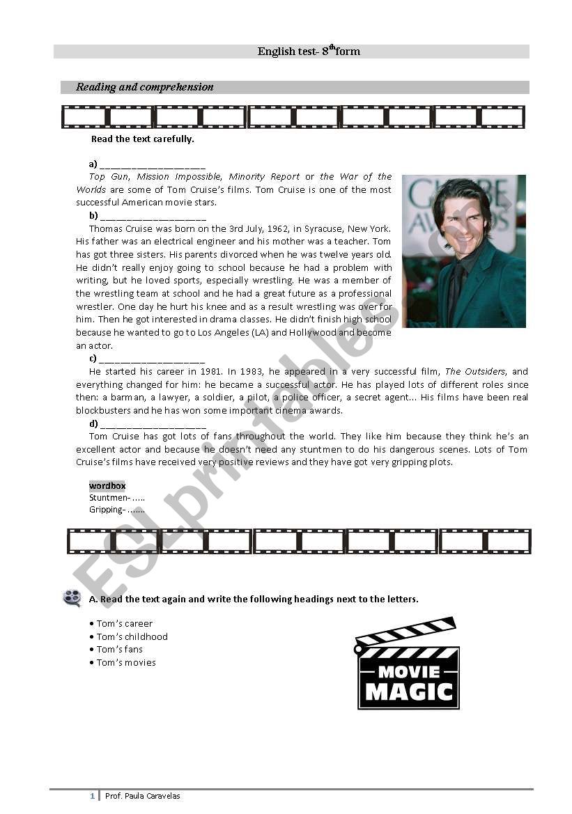 cinema worksheet